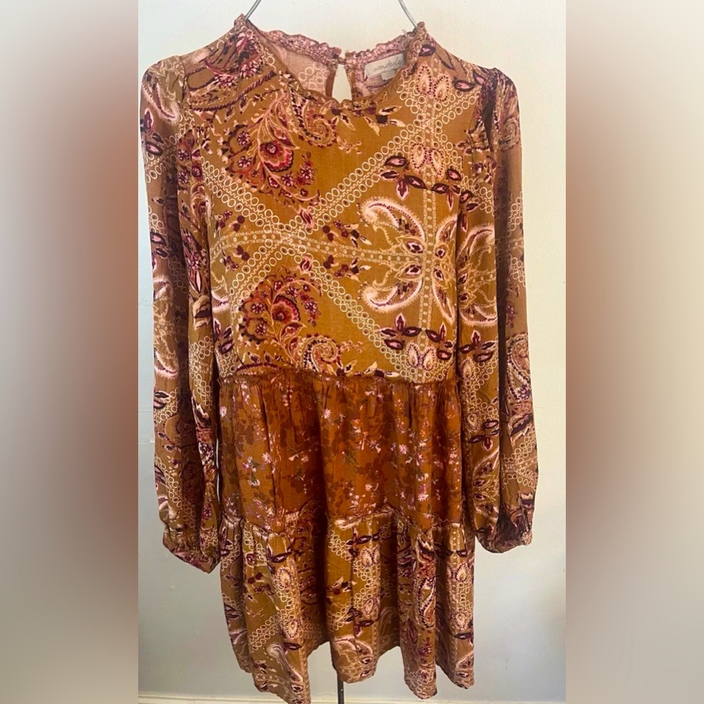Wonderly Floral Paisley Boho Brown and Pink/burgundy Beautiful Dress Medium